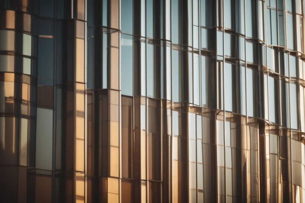 Los Angeles building with heat reduction window films and visible sun rays