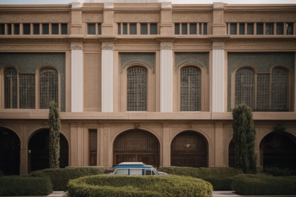 Historic building in Los Angeles with visible window films preserving structure