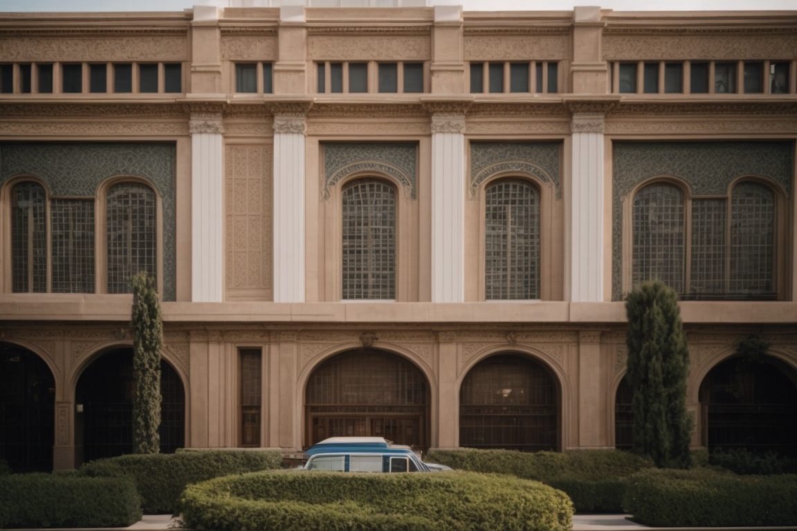 Historic building in Los Angeles with visible window films preserving structure