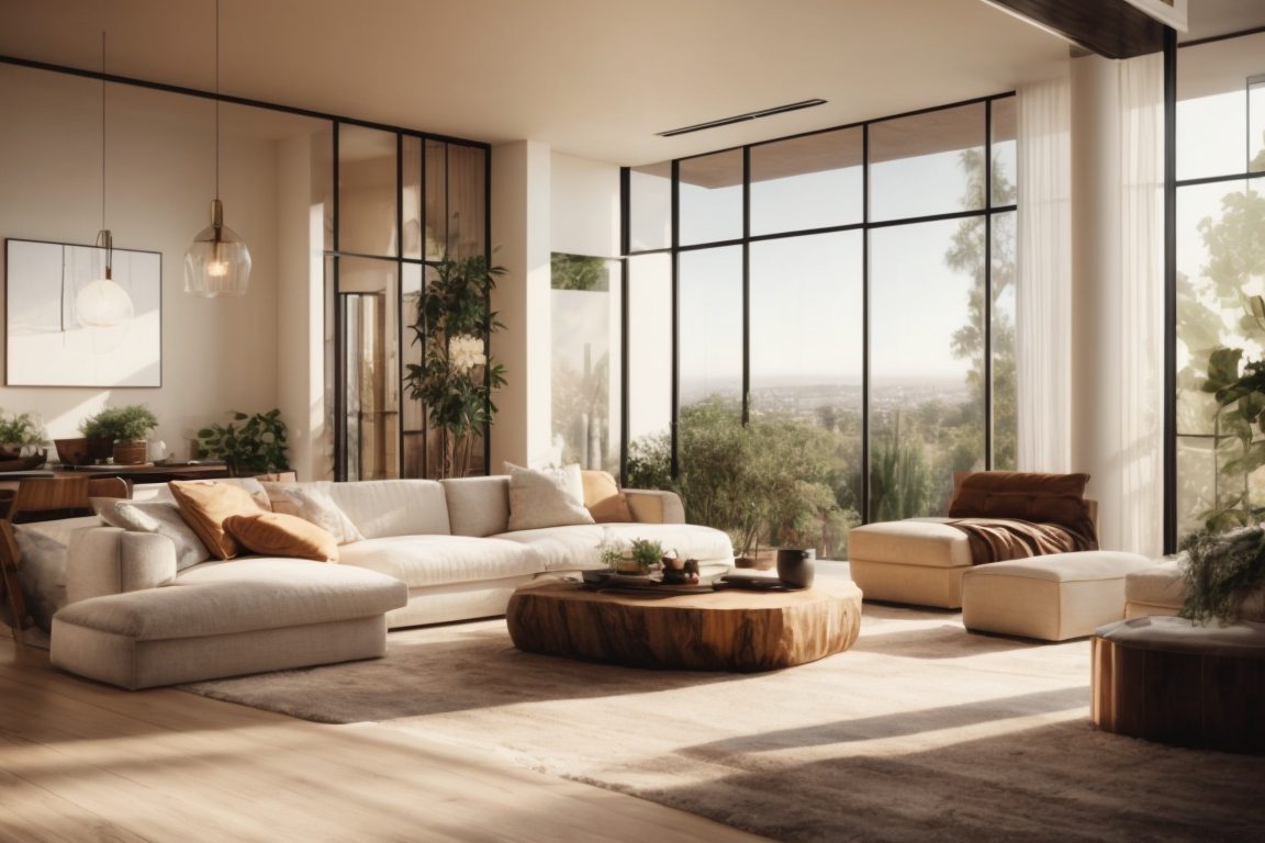 Los Angeles home interior with clear energy efficient window film and sunlight filtering through