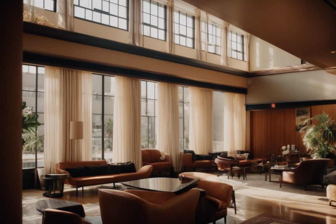 Los Angeles boutique hotel interior with opaque windows
