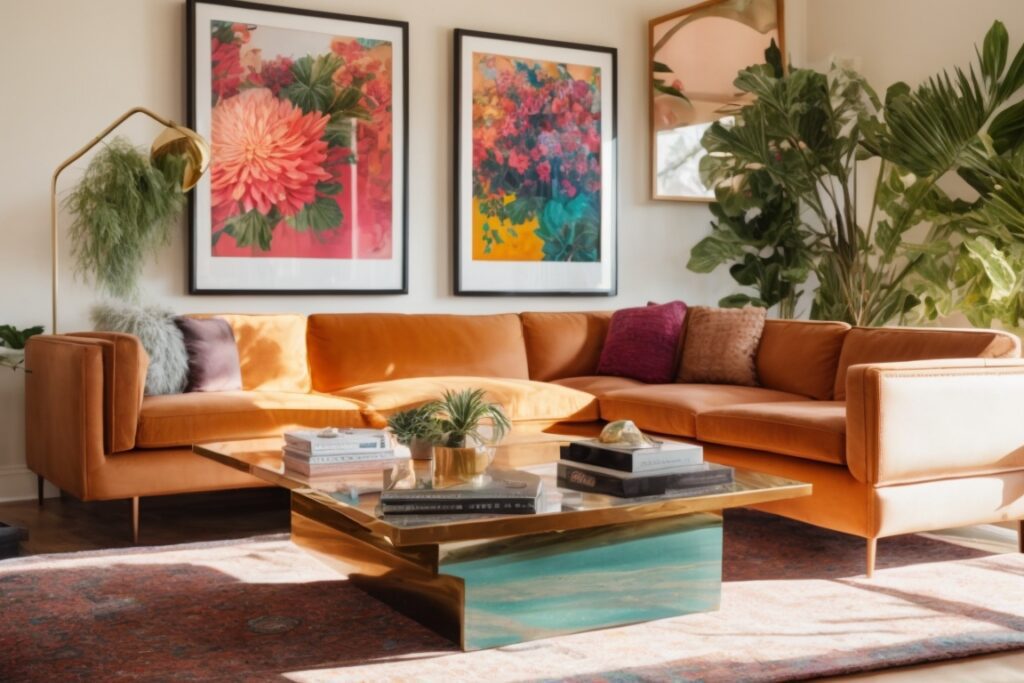 Sunny Los Angeles home interior with vibrant, UV-protected artwork