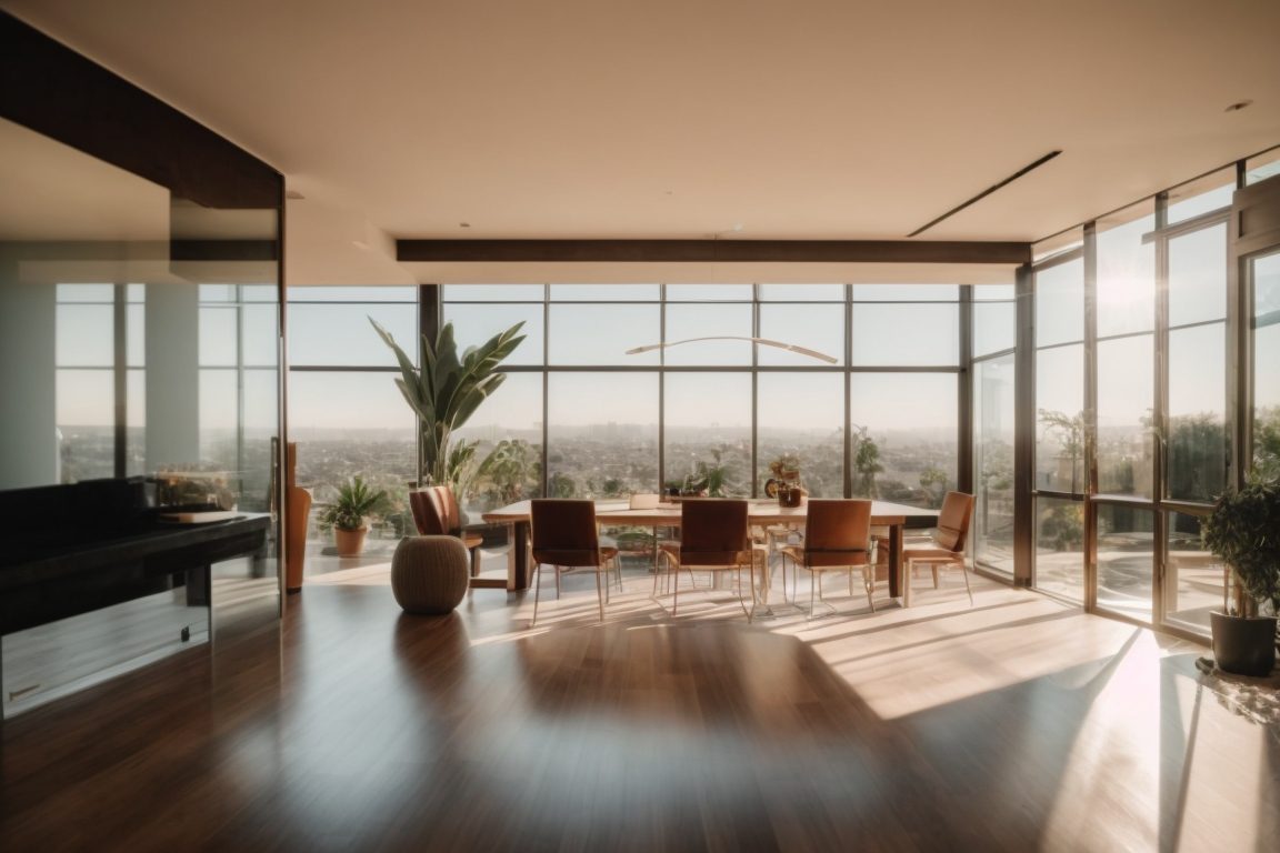 Los Angeles home interior with heat control window film and filtered sunlight